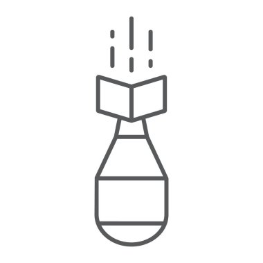 Nükleer bomba ince çizgi simgesi, silah ve askeri, hava bomba işareti, vektör grafikleri, Doğrusal model beyaz bir arka plan üzerinde.