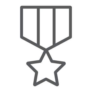 Askeri yıldız satırı simgesi, etiket ve ordu, Insignia işareti, vektör grafikleri, Doğrusal model beyaz bir arka plan üzerinde.