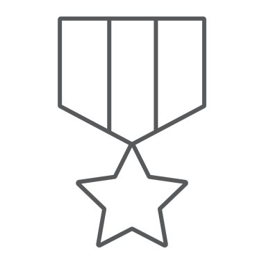 Askeri yıldızlı ince çizgi simgesi, etiket ve ordu, Insignia işareti, vektör grafikleri, Doğrusal model beyaz bir arka plan üzerinde.