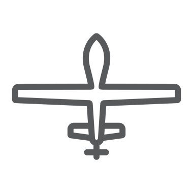 İnsansız hava satırı simgesi, askeri ve araç, dron işareti, vektör grafikleri, Doğrusal model beyaz bir arka plan üzerinde.