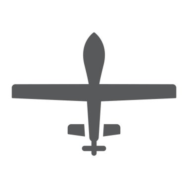 İnsansız hava glif simgesi, askeri ve araç, dron işareti, vektör grafikleri, beyaz zemin üzerinde sağlam bir desen.