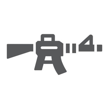 Otomatik tüfek glif simgesi, ordu ve savaş, silah işareti, vektör grafikleri, beyaz zemin üzerinde sağlam bir desen.