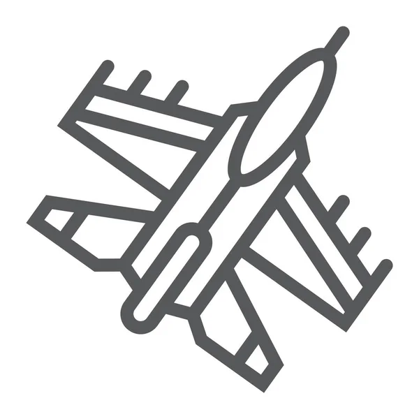 Jet fighter ikon, luft och armén, flygplan tecken, vektorgrafik, en linjär mönster på en vit bakgrund. — Stock vektor