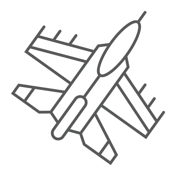 Düsenjäger dünne Linie Symbol, Luft und Armee, Flugzeugschild, Vektorgrafik, ein lineares Muster auf weißem Hintergrund. — Stockvektor