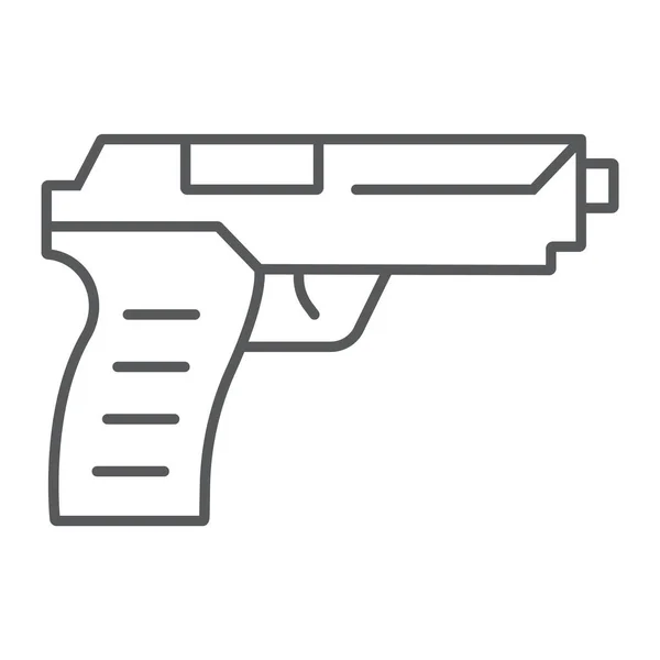 Pistool pistool dunne lijn pictogram, wapen en leger, handgun teken, vector graphics, een lineair patroon op een witte achtergrond. — Stockvector