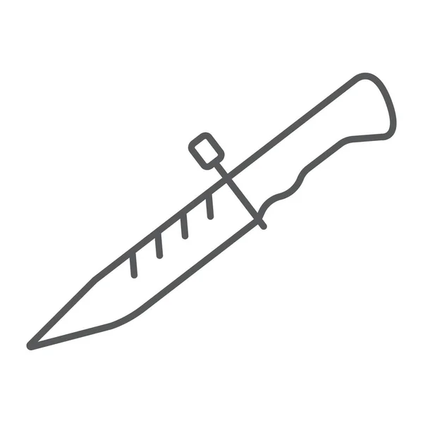 Bajonetový nůž tenká linie ikonu, zbraň a armády, bojový nůž znamení, vektorové grafiky, lineární vzor na bílém pozadí. — Stockový vektor