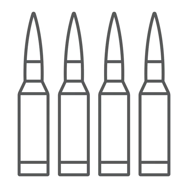 Geschosse dünne Linie Symbol, Munition und Armee, Kaliberzeichen, Vektorgrafik, ein lineares Muster auf weißem Hintergrund. — Stockvektor