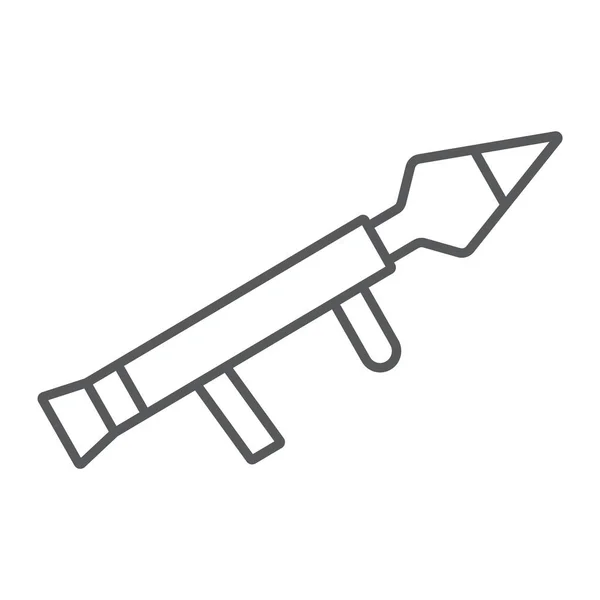 Lancio razzo icona linea sottile, arma da fuoco e granata, segno dell'arma, grafica vettoriale, un modello lineare su uno sfondo bianco . — Vettoriale Stock