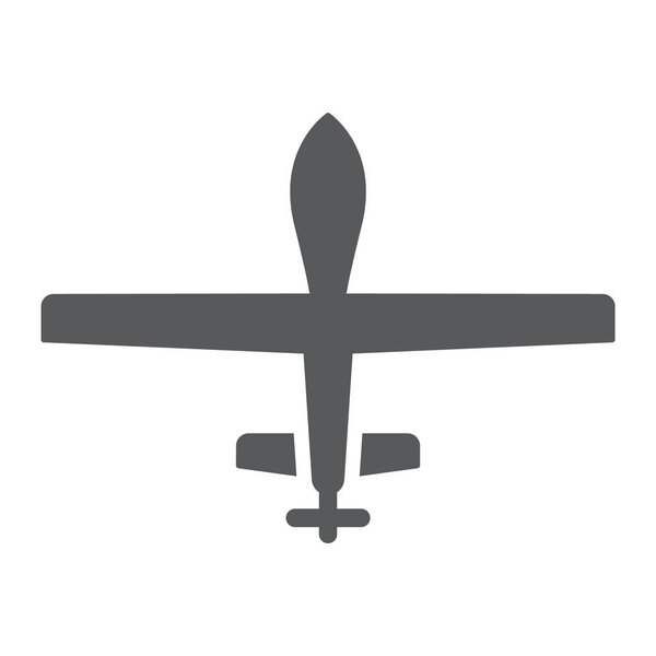 Unmanned aerial glyph icon, military and vehicle, drone sign, vector graphics, a solid pattern on a white background.