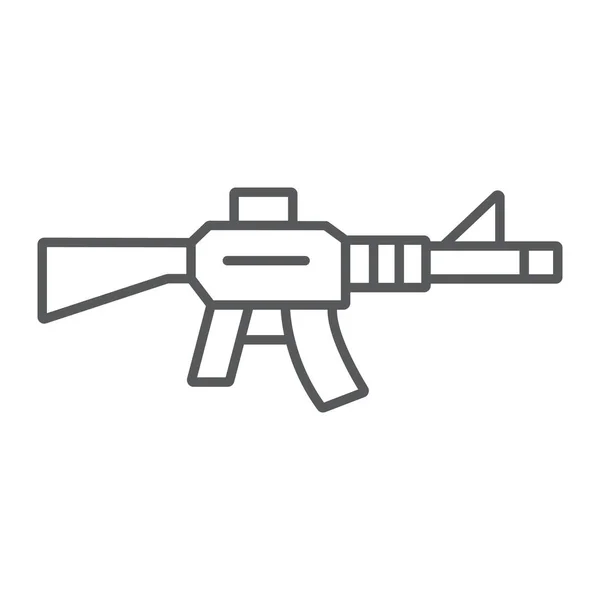 Automatische Gewehr dünne Linie Symbol, Armee und Krieg, Waffenzeichen, Vektorgrafik, ein lineares Muster auf weißem Hintergrund. — Stockvektor
