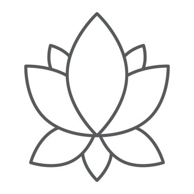 Yoga ince çizgi simgesi, çiçek ve sağlık, lotus işareti, vektör grafikleri, Doğrusal model beyaz bir arka plan üzerinde.