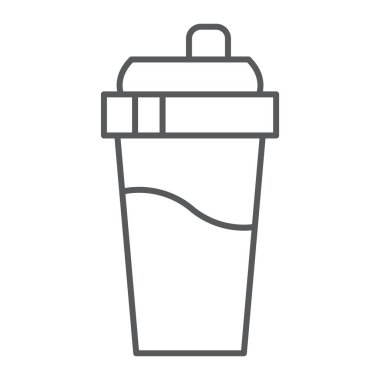 Şişe shaker ince çizgi simgesi, içki ve konteyner, Kupası işareti, vektör grafikleri, Doğrusal model beyaz bir arka plan üzerinde.