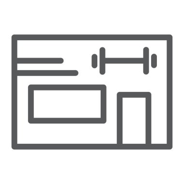 Spor salonu satırı simgesi, atletik ve spor, işareti, vektör grafikleri, Doğrusal model beyaz bir arka planda Bina.