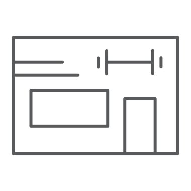 Spor salonu ince çizgi simgesi, atletik ve spor, işareti, vektör grafikleri, Doğrusal model beyaz bir arka planda Bina.