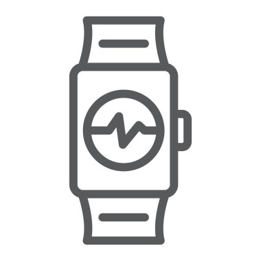 Akıllı izle satırı simgesi, saat ve vektör grafikleri, Doğrusal model beyaz bir arka plan üzerinde dijital, araç işareti,.