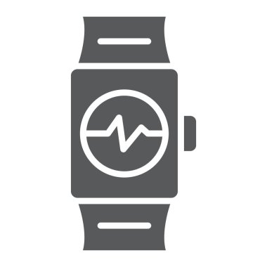 Akıllı izle glif simgesi, saat ve vektör grafikleri, beyaz zemin üzerinde sağlam bir desen dijital, araç işareti,.