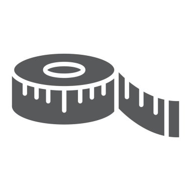 Ölçme bant glif simgesi, ölçüm ve metre, cetvel işareti, vektör grafikleri, beyaz zemin üzerinde sağlam bir desen.