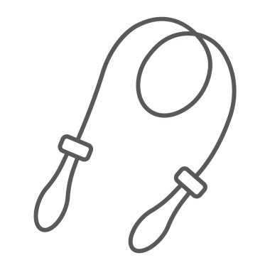 İp ince çizgi simgesini atlama, fitness ve spor, ip atlama imzalayın, vektör grafikleri, Doğrusal model beyaz bir arka plan üzerinde.