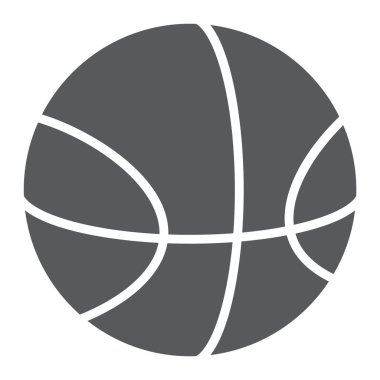 Basketbol glif simgesi, spor ve donanımları, topu işareti, vektör grafikleri, beyaz zemin üzerinde sağlam bir desen.