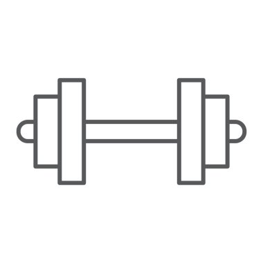 Halter ince çizgi simgesi, spor ve donanımları, halter işareti, vektör grafikleri, Doğrusal model beyaz bir arka plan üzerinde.