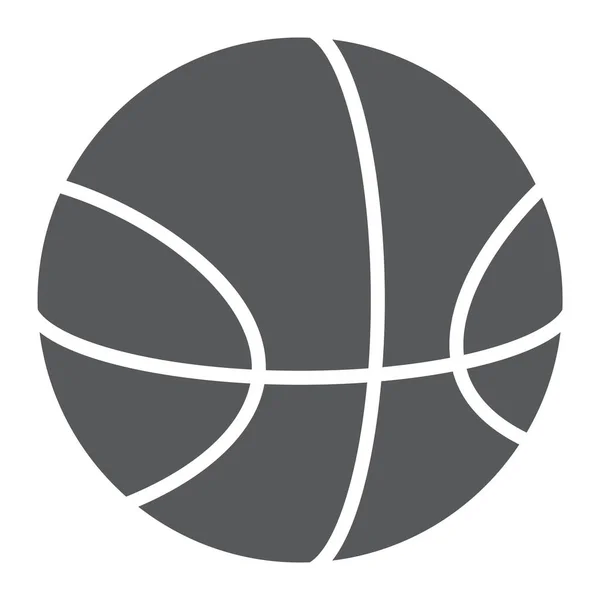Basketbol glif simgesi, spor ve donanımları, topu işareti, vektör grafikleri, beyaz zemin üzerinde sağlam bir desen. — Stok Vektör