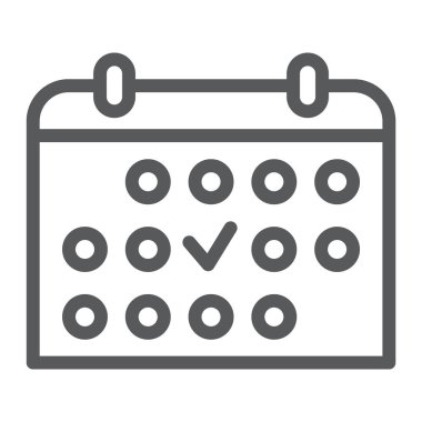 Eğitim çizelgesi satırı simgesi, spor ve organizatör, takvim işareti, vektör grafikleri, Doğrusal model beyaz bir arka plan üzerinde.