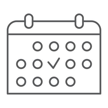 Eğitim zamanlama ince çizgi simgesini, spor ve organizatör, takvim işareti, vektör grafikleri, Doğrusal model beyaz bir arka plan üzerinde.