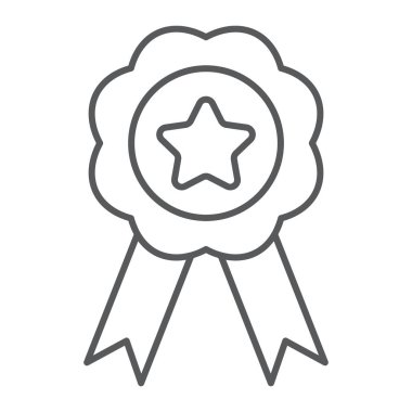 Madalya ince çizgi simgesi, spor ve vektör grafikleri, Doğrusal model beyaz bir arka plan üzerinde Ödülü, ödül işareti,.