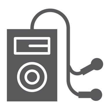 MP3 player glif simgesini, ses ve ses, müzik oyuncu işareti, vektör grafikleri, beyaz zemin üzerinde sağlam bir desen.