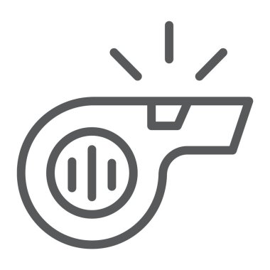 Satırı simgesi, spor ve donanımları, üfleyici işareti, vektör grafik, bir doğrusal model beyaz bir arka plan üzerinde ıslık.