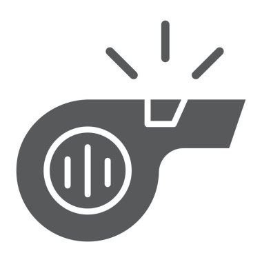 Glif simgesi, spor ve donanımları, üfleyici işareti, vektör grafikleri, sağlam bir desen beyaz bir arka plan üzerinde ıslık.