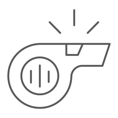 İnce çizgi simgesi, spor ve donanımları, üfleyici işareti, vektör grafikleri, Doğrusal model beyaz bir arka plan üzerinde ıslık.