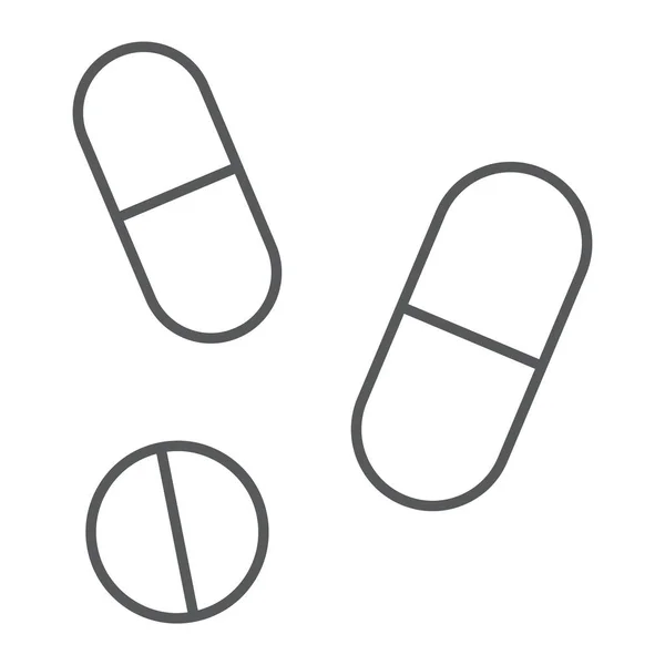 Drugs dunne lijn pictogram, farmacie en geneeskunde, pillen ondertekenen, vector graphics, een lineair patroon op een witte achtergrond. — Stockvector