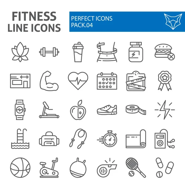 Juego Iconos Línea Fitness Colección Símbolos Deportivos Bocetos Vectoriales Ilustraciones — Vector de stock