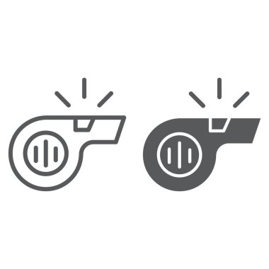 Satır ve karakter simgesi, spor ve donanımları, üfleyici işareti, vektör grafikleri, Doğrusal model beyaz bir arka plan üzerinde eps 10 ıslık.