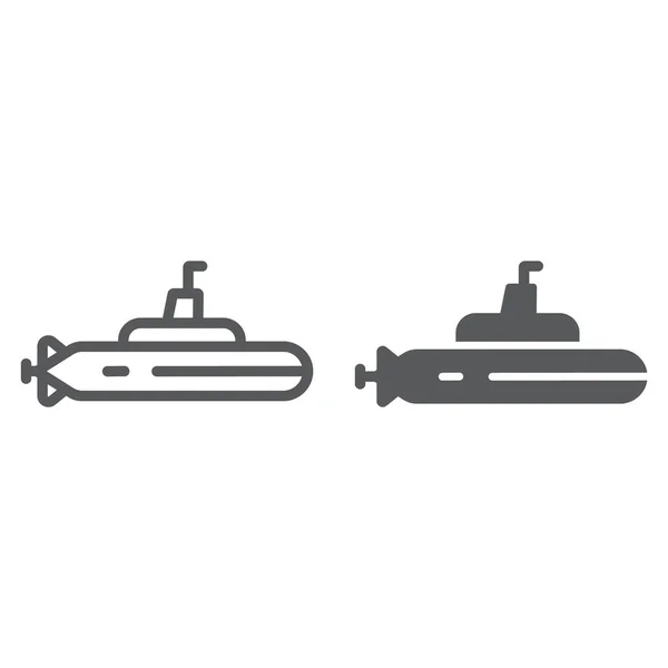 U-Boot-Linie und Glyphen-Symbol, Ozean und Marine, Bootszeichen, Vektorgrafik, ein lineares Muster auf weißem Hintergrund. — Stockvektor