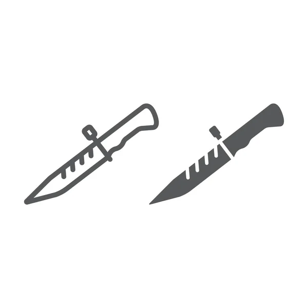 Línea de cuchillo de bayoneta e icono de glifo, arma y ejército, signo de cuchillo de combate, gráficos vectoriales, un patrón lineal sobre un fondo blanco . — Vector de stock