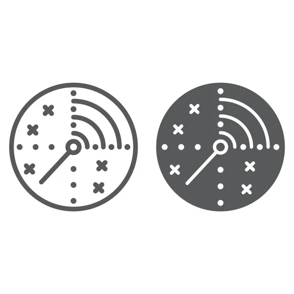 Radar line and glyph icon, military and navy, target sign, vector graphics, a linear pattern on a white background.