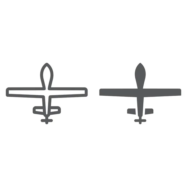 Línea aérea no tripulada e icono de glifo, militar y vehículo, señal de dron, gráficos vectoriales, un patrón lineal sobre un fondo blanco . — Vector de stock