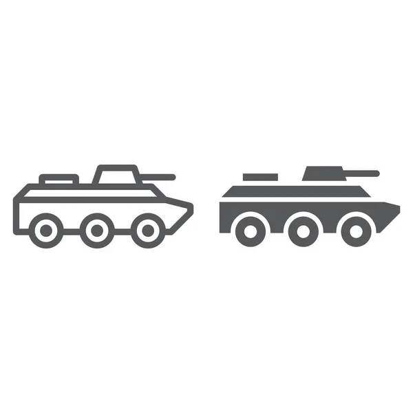 Ligne de véhicule amphibie et icône de glyphe, transport et armée, panneau de réservoir, graphiques vectoriels, un motif linéaire sur un fond blanc . — Image vectorielle