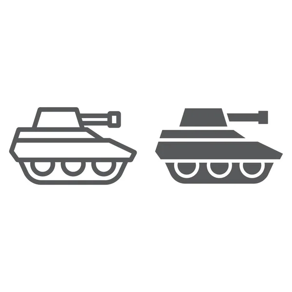 Військова танкова лінія та гліф значок, війна та армія, знак транспортного засобу, векторна графіка, лінійний візерунок на білому тлі . — стоковий вектор