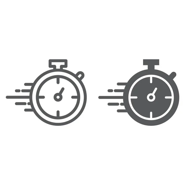 Stoppuhrlinie und Glyphen-Symbol, Uhr und Countdown, Timer-Zeichen, Vektorgrafik, ein lineares Muster auf weißem Hintergrund. — Stockvektor