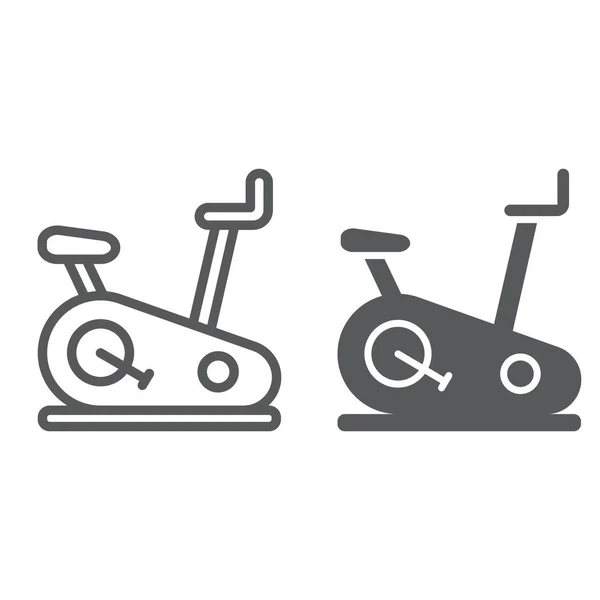 Línea de bicicleta estacionaria e icono de glifo, deporte y equipo, signo de bicicleta de ejercicio, gráficos vectoriales, un patrón lineal sobre un fondo blanco . — Vector de stock