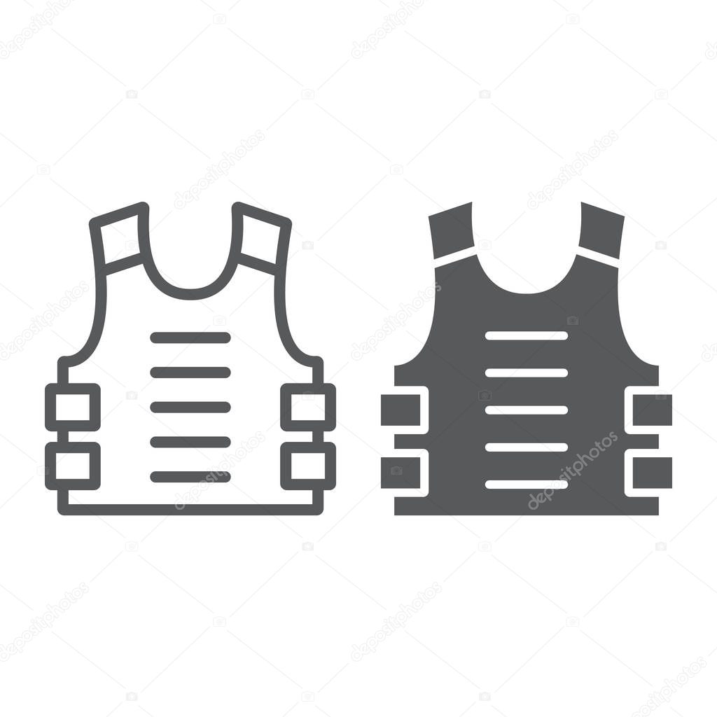Bulletproof vest line and glyph icon, defense and army, uniform sign, vector graphics, a linear pattern on a white background.