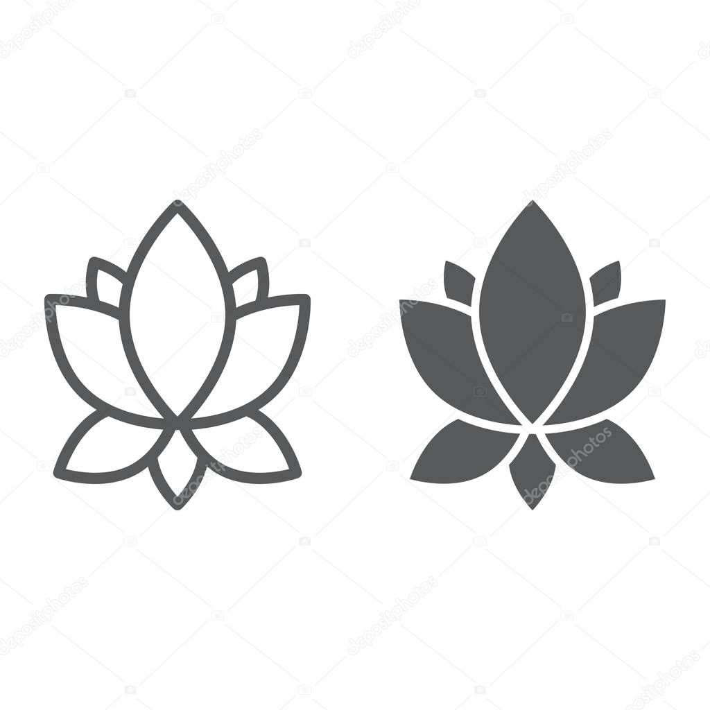 Yoga line and glyph icon, flower and health, lotus sign, vector graphics, a linear pattern on a white background.