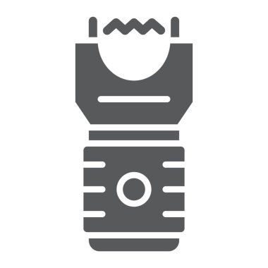 Elektroşok silah glif simgesi, koruma ve güvenlik, ateşli silah işareti, vektör grafikleri, beyaz zemin üzerinde sağlam bir desen.