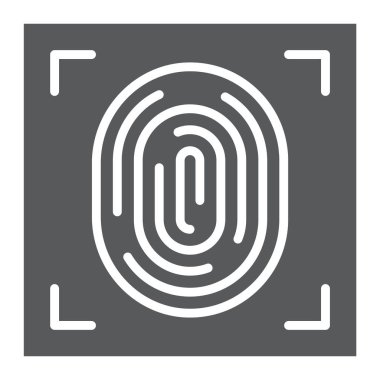 Parmak izi glif simgesi, kimliği ve güvenlik, baskı işareti, vektör grafikleri, beyaz zemin üzerinde sağlam bir desen.