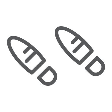 Ayak sesleri satır simgesi, Ayakkabı ve izi, ayak izi işareti, vektör grafikleri, Doğrusal model beyaz bir arka plan üzerinde.