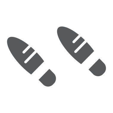 Ayak sesleri glif simgesi, Ayakkabı ve izi, ayak izi işareti, vektör grafikleri, beyaz zemin üzerinde sağlam bir desen.