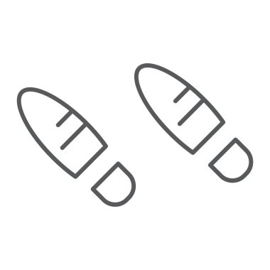 Ayak sesleri ince çizgi simgesi, Ayakkabı ve izi, ayak izi işareti, vektör grafikleri, Doğrusal model beyaz bir arka plan üzerinde.